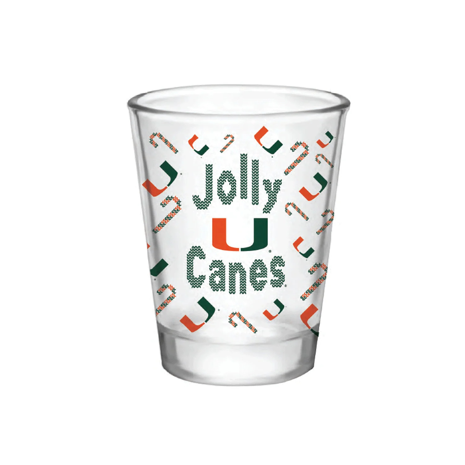 Indigo Falls Miami Hurricanes Holiday Jolly Canes 2oz Shot Glass