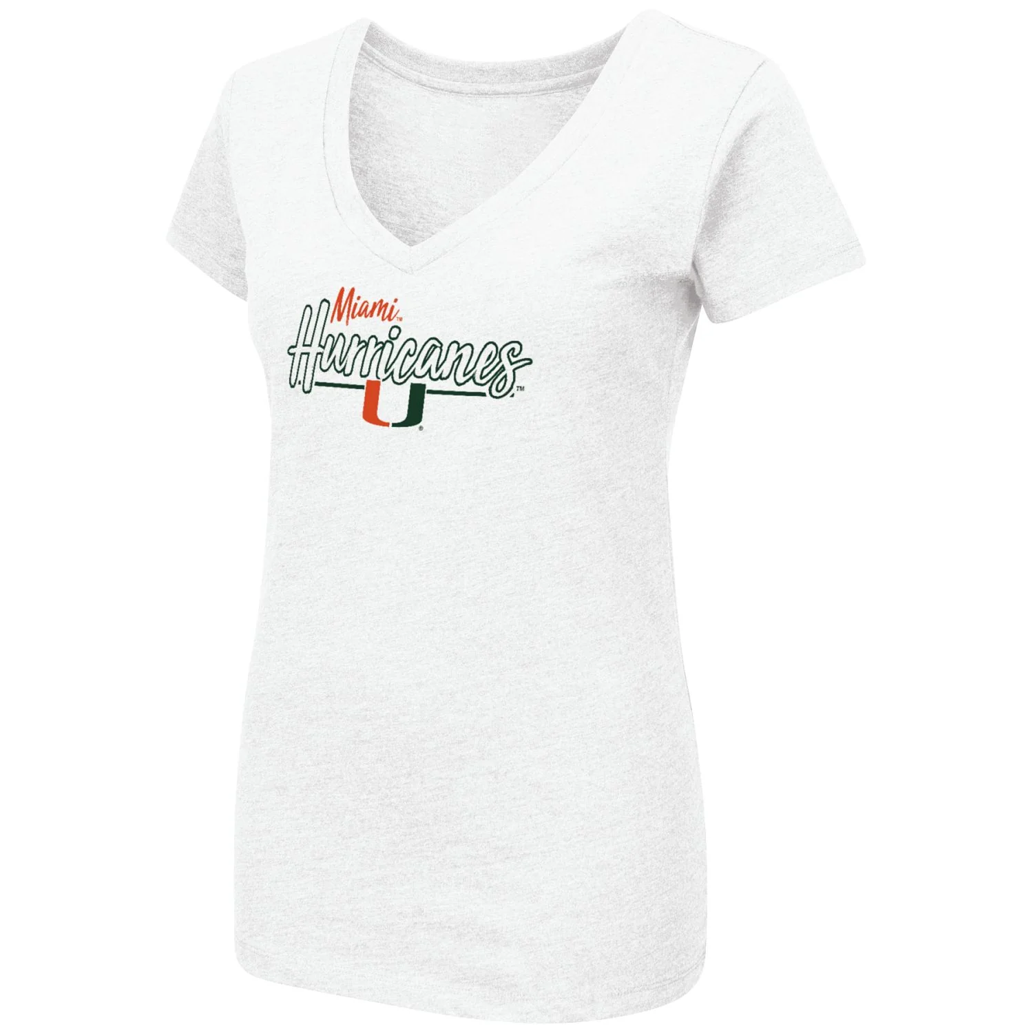 Colosseum Miami Hurricanes Women's White Classsic Script V-Neck T-Shirt