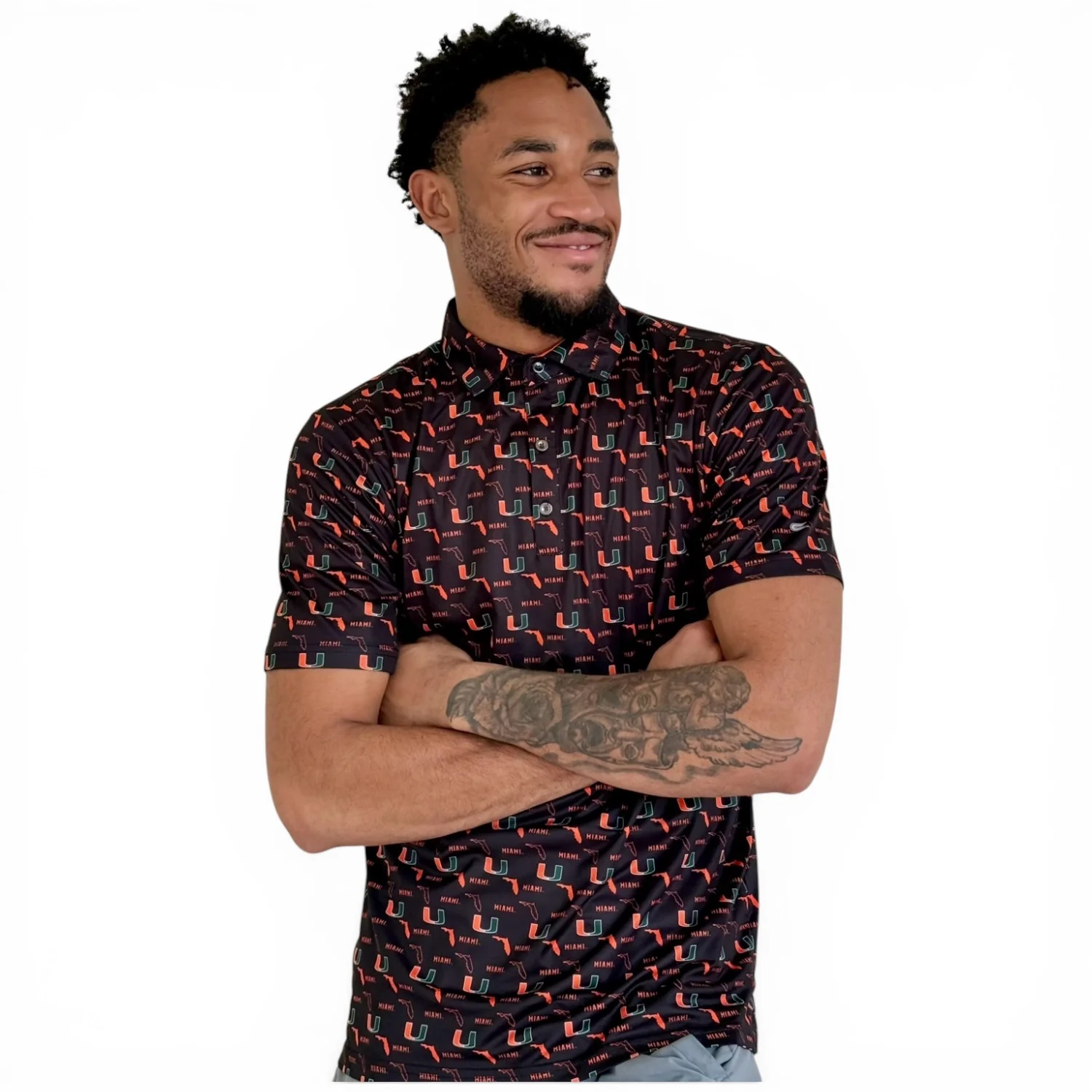 Colosseum Miami Hurricanes Black U All-Over Print Polo - Image 3