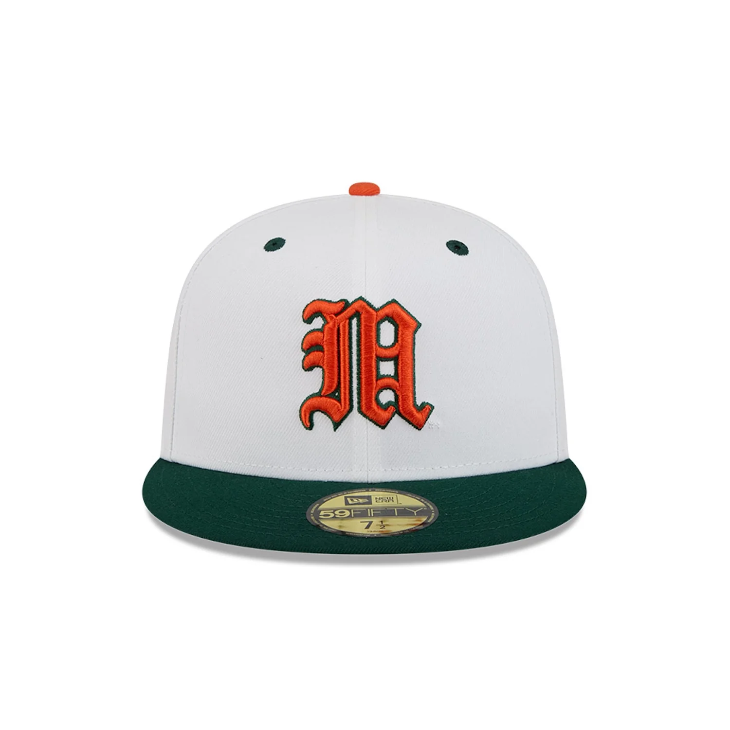 New Era Miami Hurricanes White and Green Old English "M" 59FIFTY Fitted Hat - Image 3