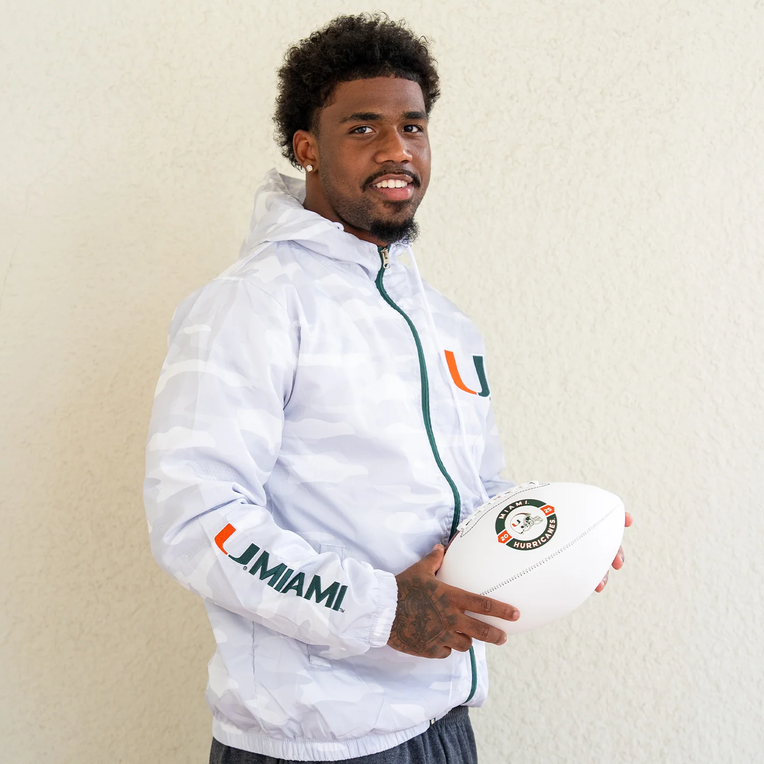 Something Inked Miami Hurricanes White Camo Windbreaker Sebastian Jacket