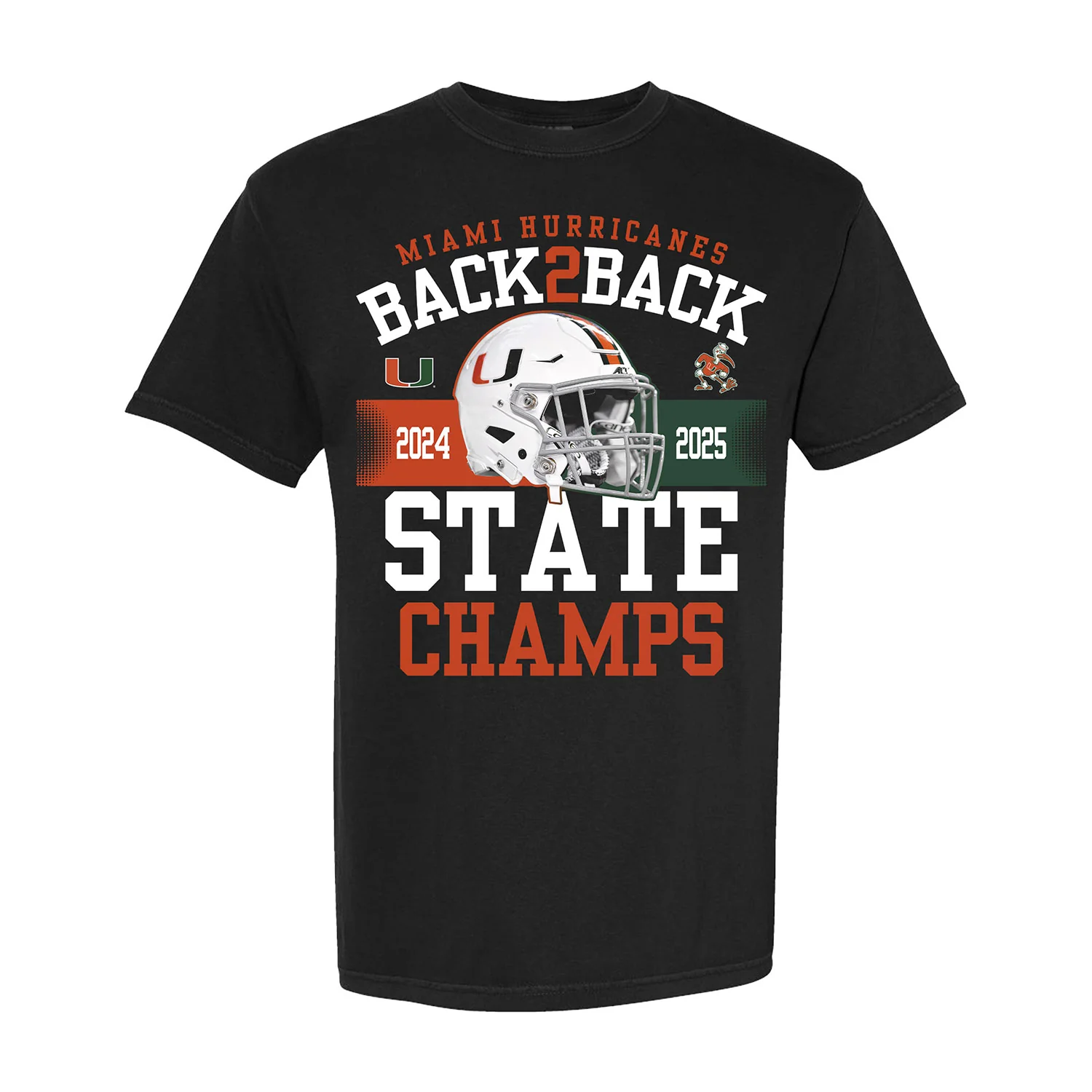 Miami Hurricanes Black Back 2 Back State Champs T-Shirt - Image 2