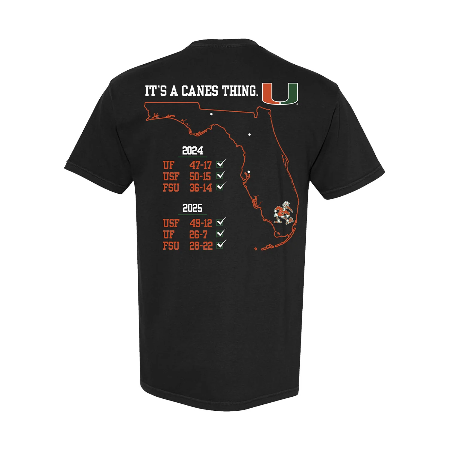 Miami Hurricanes Black Back 2 Back State Champs T-Shirt - Image 3