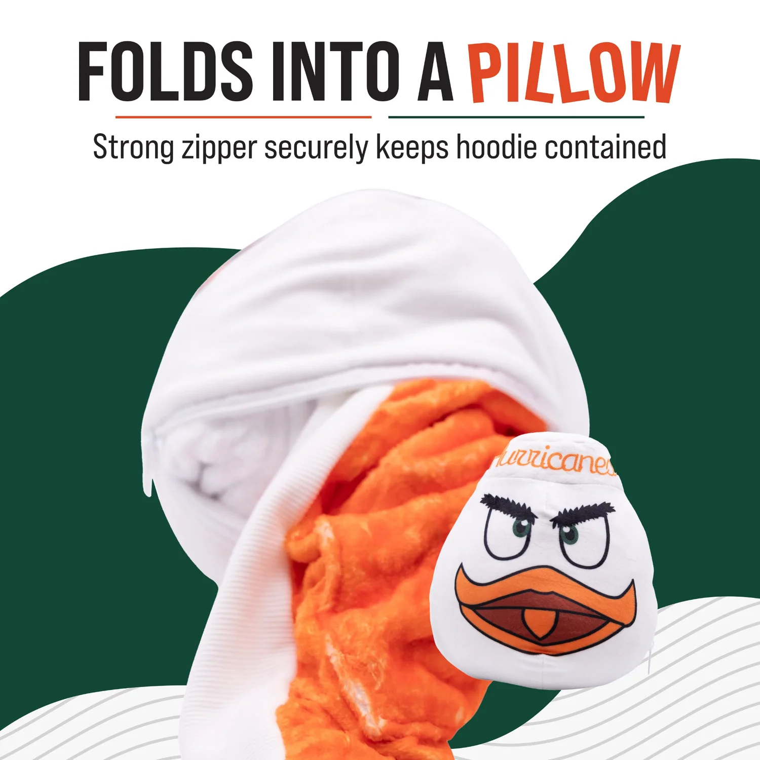 Orange Onions Miami Hurricanes Sebastian Snugible 2-in-1 Blanket Hoodie & Pillow - Image 3