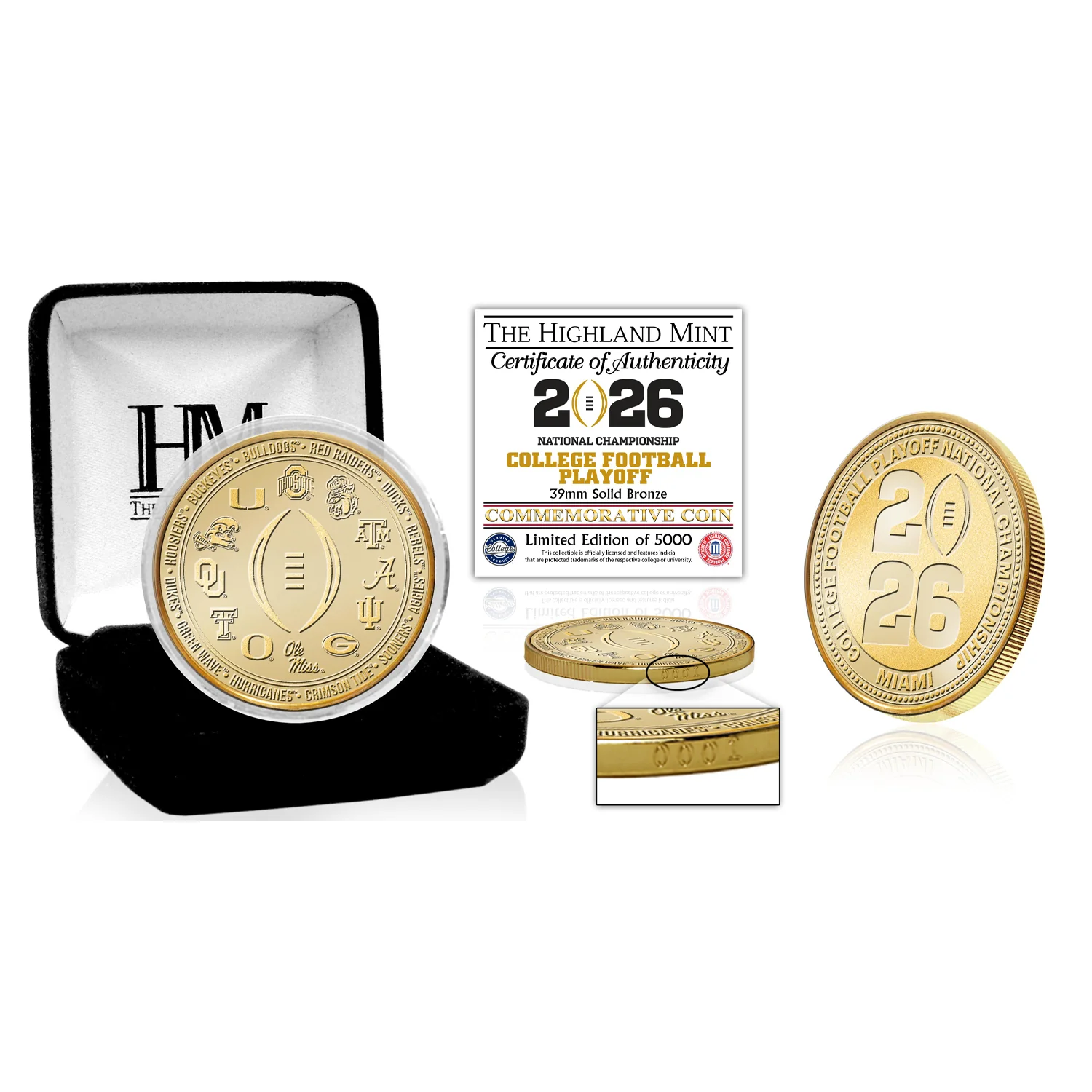 Highland Mint Miami Hurricanes 2025-26 College Football Playoff 39mm Bronze Coin