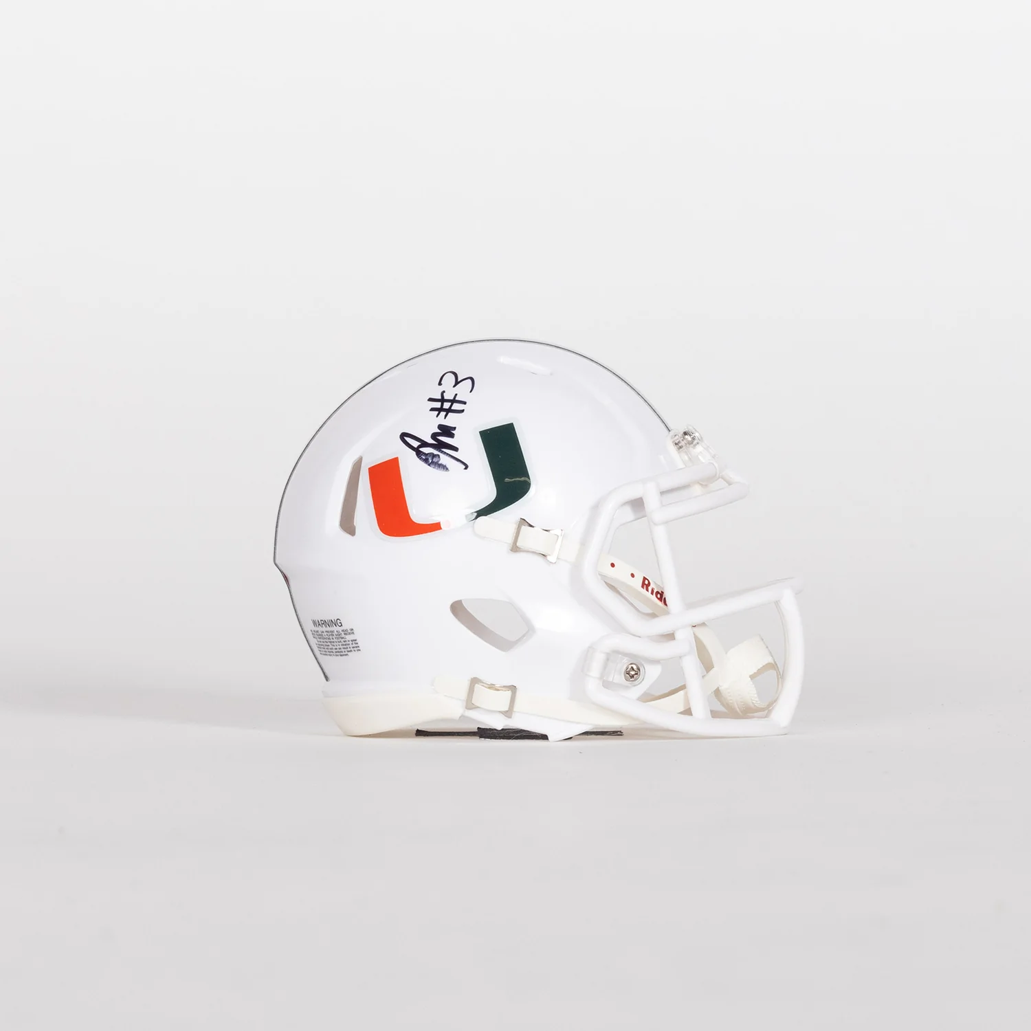 Riddell Miami Hurricanes Student Athlete #3 Joshua Moore Autographed White Mini Football Helmet
