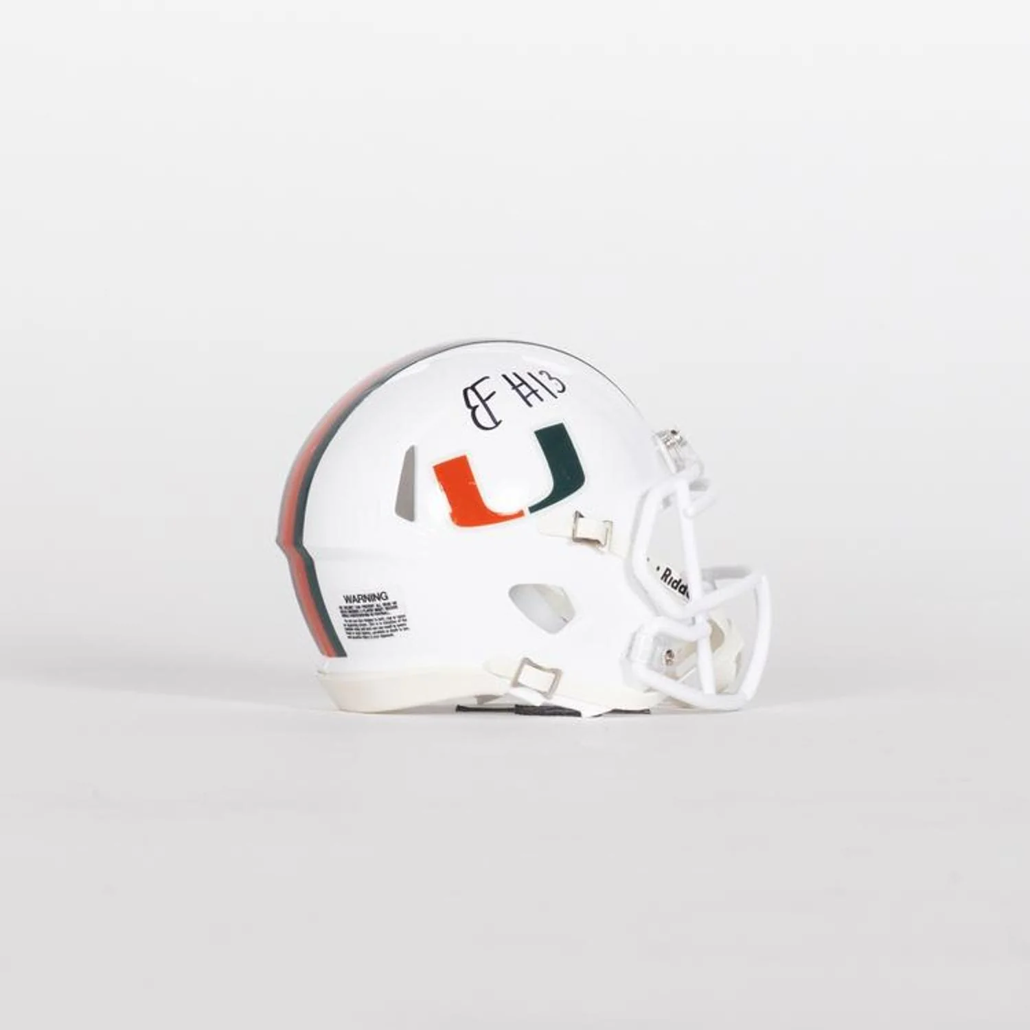 Riddell Miami Hurricanes Student Athlete #13 Bryce Fitzgerald Autographed White Mini Football Helmet