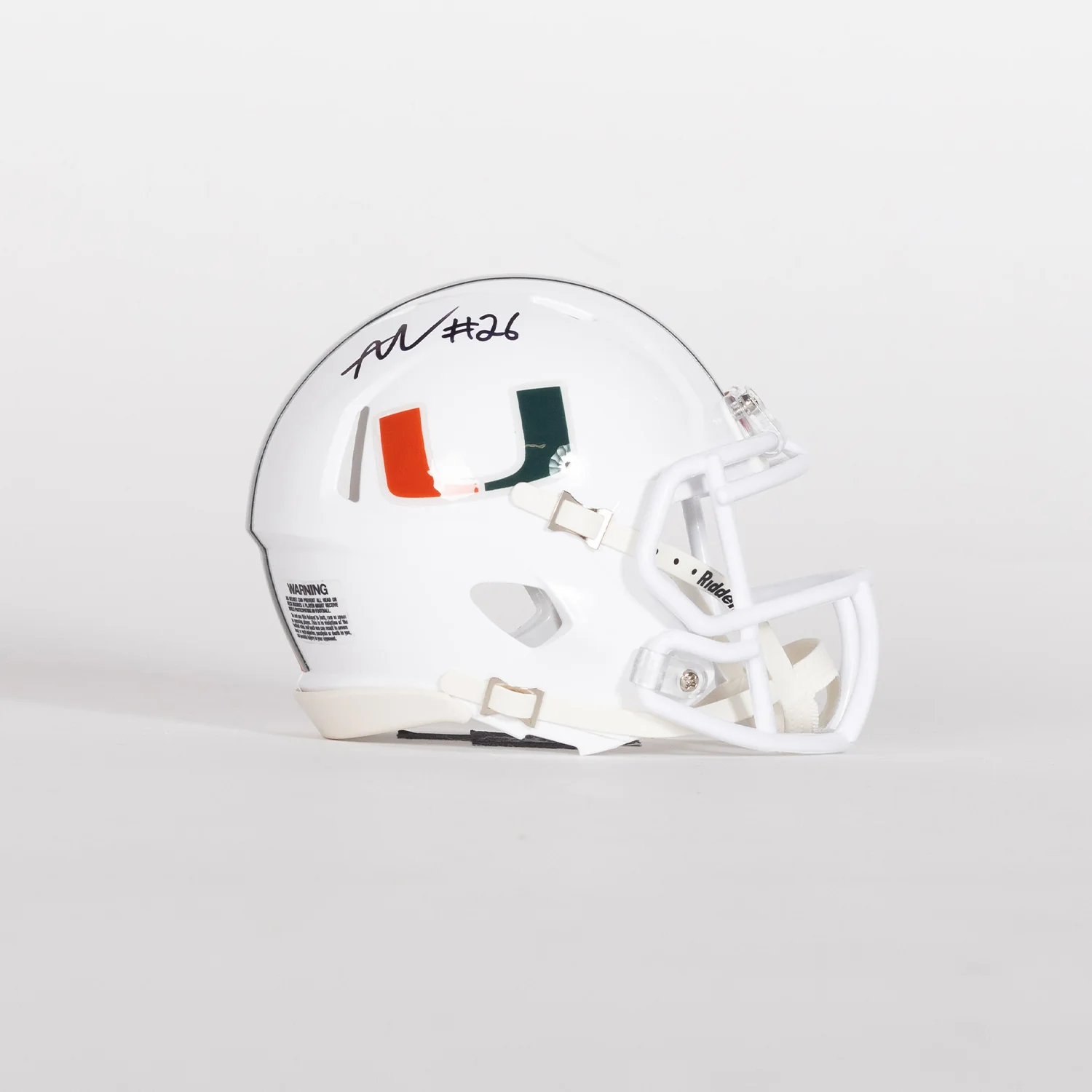 Riddell Miami Hurricanes Student Athlete #26 Amari Wallace Autographed White Mini Football Helmet