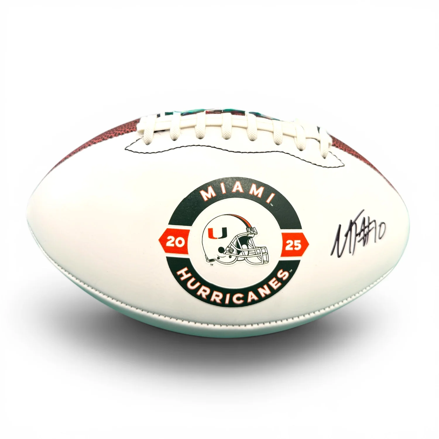 Baden Sports Miami Hurricanes Student Athlete #10 Malachi Toney Autographed White Full Size Football