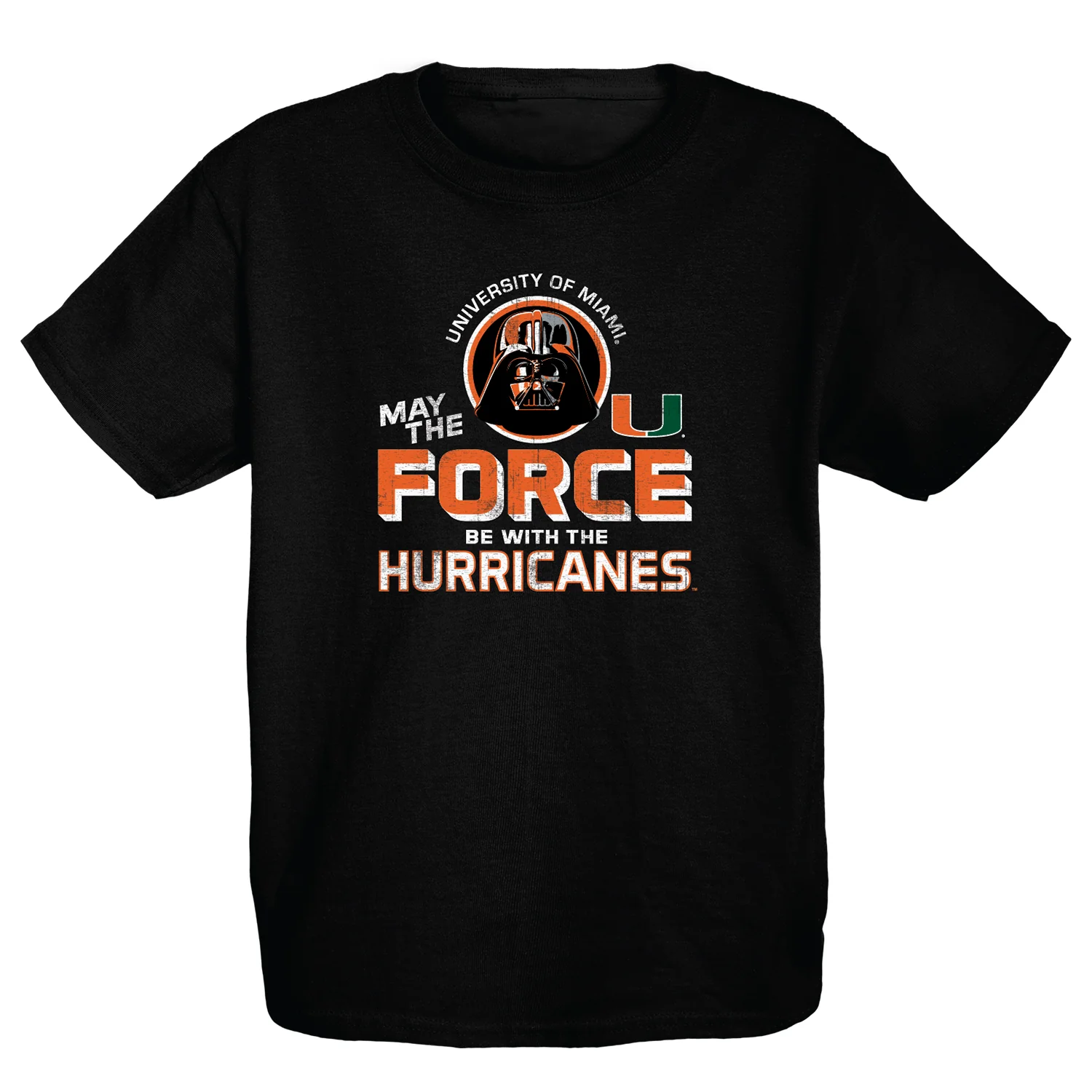 Star Wars Miami Hurricanes Youth Black “May the Force” Miami T-Shirt